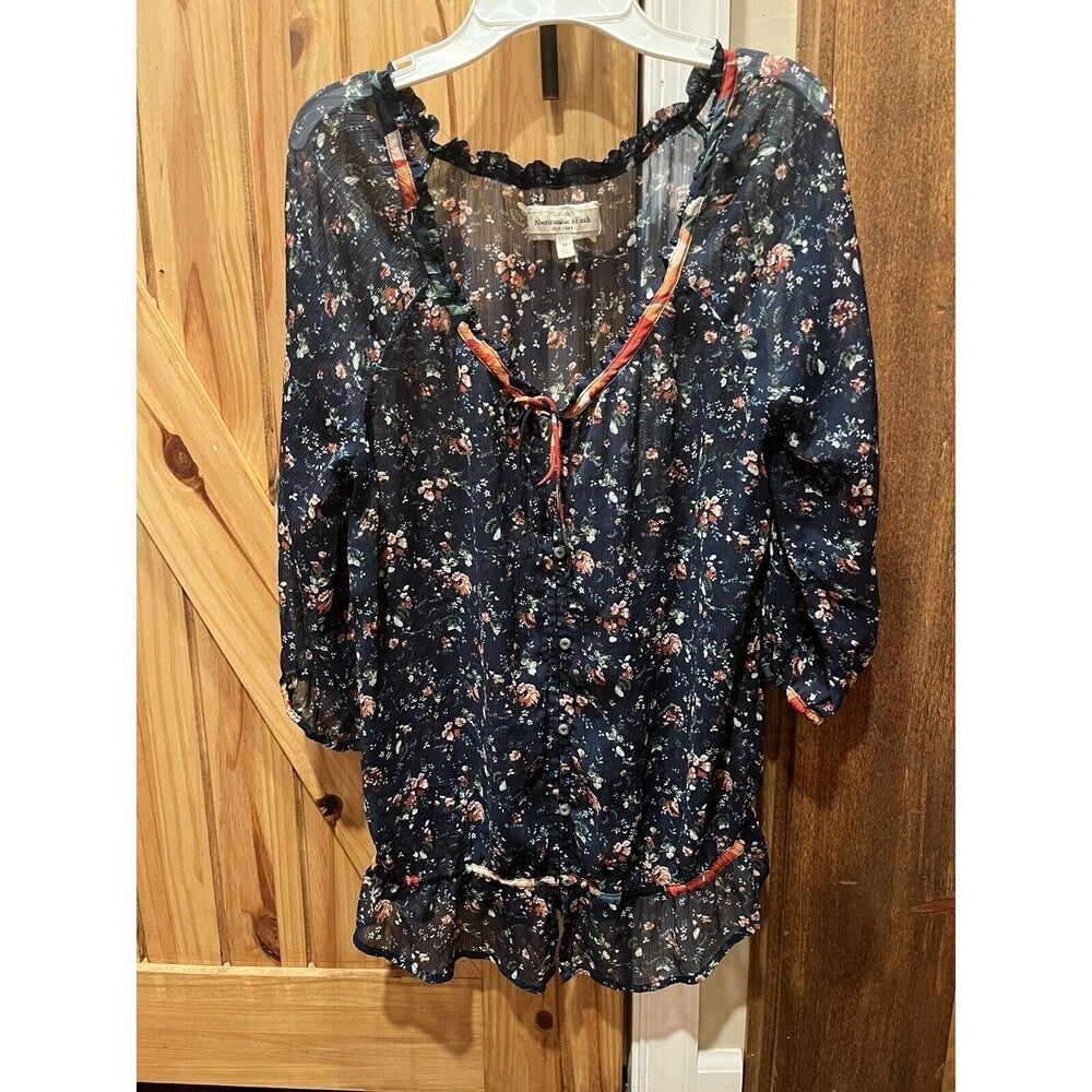 Abercrombie & Fitch Blouse Sheer Floral Peasant Top Size MEDIUM